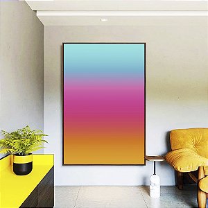 Quadro Vertical Abstrato Degradê Amarelo Rosa Azul Turquesa Canvas Moldura