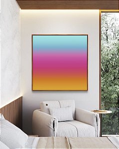 Quadro Quadrado Abstrato Degradê Amarelo Rosa Azul Turquesa Canvas Moldura