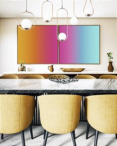 Duo de Quadros Quadrados Abstrato Degradê Amarelo Rosa Azul Turquesa Canvas Moldura