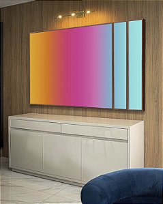 Trio de Quadros Estilizados Abstrato Degradê Amarelo Rosa Azul Turquesa Canvas Moldura