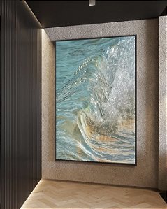Quadro Vertical Onda em Mar Azul Turquesa Natureza Canvas Moldura