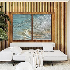 Duo de Quadros Onda em Mar Azul Turquesa Natureza Canvas Moldura
