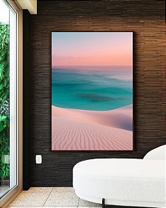 Quadro Vertical Mar Azul Turquesa Praia Dunas Areia Branca Natureza Canvas Moldura