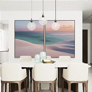 Duo de Quadros Mar Azul Turquesa Praia Dunas Areia Branca Natureza Canvas Moldura