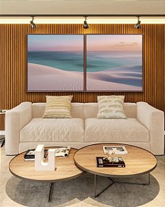 Duo de Quadros Quadrados Mar Azul Turquesa Praia Dunas Areia Branca Natureza Canvas Moldura