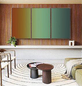 Trio de Quadros Abstrato Degradê Terracota Verde Turquesa Canvas Moldura