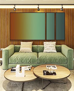 Trio de Quadros Estilizados Abstrato Degradê Terracota Verde Turquesa Canvas Moldura