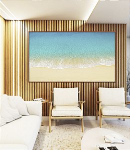 Quadro Horizontal Praia de Areia Clara Mar Azul Turquesa Natureza Canvas Moldura