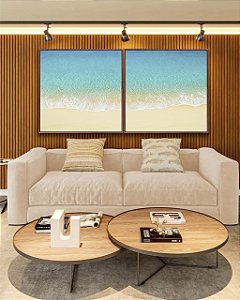 Duo de Quadros Quadrados Praia de Areia Clara Mar Azul Turquesa Natureza Canvas Moldura