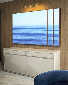 Trio de Quadros Estilizados Mar Azul Céu Claro Ondulações Movimento Natureza Canvas Moldura