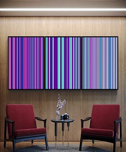 Trio de Quadros Abstrato Degradê Lilás Roxo Rosa Azul Canvas Moldura