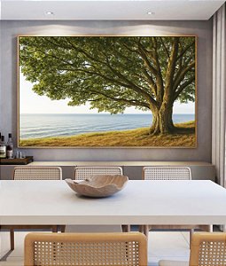 Quadro Horizontal Árvore Vista Mar Calmo Paisagem Natureza Canvas Moldura