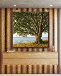 Quadro Quadrado Árvore Vista Mar Calmo Paisagem Natureza Canvas Moldura