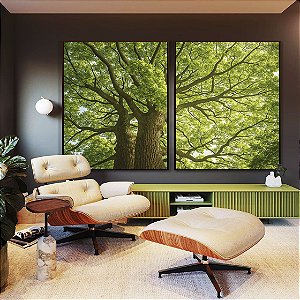 Duo de Quadros Árvores Folhas Verdes Natureza Paisagem Canvas Moldura