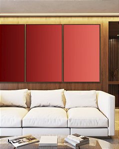 Trio de Quadros Abstrato Degradê Coral Rosa Argila Canvas Moldura