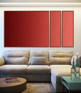 Trio de Quadros Estilizados Abstrato Degradê Coral Rosa Argila Canvas Moldura