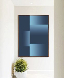 Quadro Vertical Abstrato Geométrico Degradê Em Tons de Azul Canvas Moldura