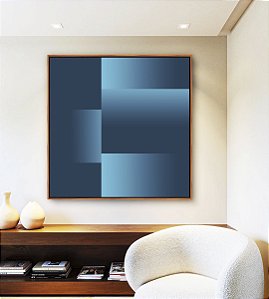 Quadro Quadrado Abstrato Geométrico Degradê Em Tons de Azul Canvas Moldura
