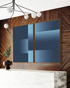 Duo de Quadros Abstrato Geométrico Degradê Em Tons de Azul Canvas Moldura