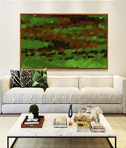 Quadro Horizontal Abstrato Mosaico Verde Marrom Canvas Moldura