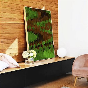 Quadro Vertical Abstrato Mosaico Verde Marrom Canvas Moldura