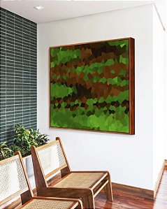 Quadro Quadrado Abstrato Mosaico Verde Marrom Canvas Moldura