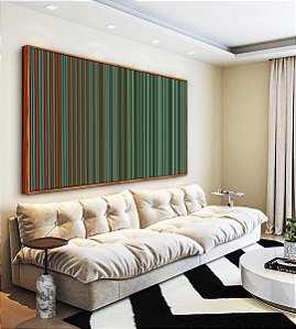 Quadro Horizontal Abstrato Degradê Listras Verde Marrom Canvas Moldura