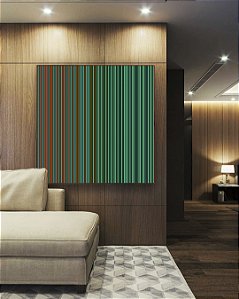 Quadro Quadrado Abstrato Degradê Listras Verde Marrom Canvas Moldura