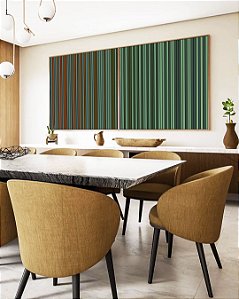 Duo de Quadros Quadrados Abstrato Degradê Listras Verde Marrom Canvas Moldura