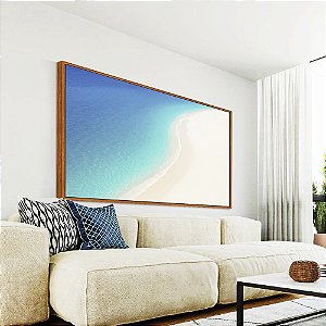 Quadro Horizontal Mar Calmo Azul e Praia de Areia Branca Natureza Canvas Moldura