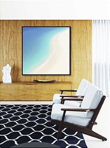 Quadro Quadrado Mar Calmo Azul e Praia de Areia Branca Natureza Canvas Moldura