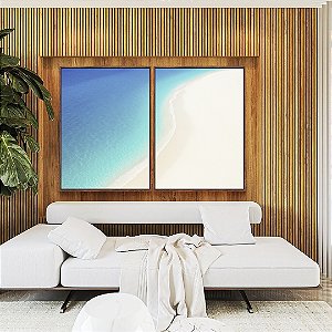 Duo de Quadros Mar Calmo Azul e Praia de Areia Branca Natureza Canvas Moldura