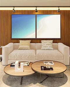 Duo de Quadros Quadrados Mar Calmo Azul e Praia de Areia Branca Natureza Canvas Moldura