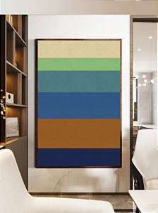 Quadro Vertical Abstrato Listras Azul Turquesa Laranja Canvas Moldura