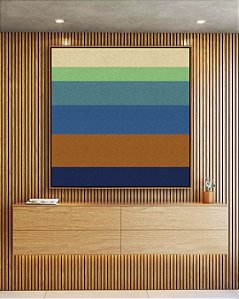Quadro Quadrado Abstrato Listras Azul Turquesa Laranja Canvas Moldura