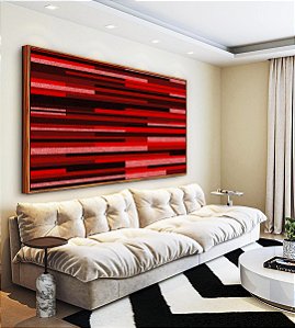 Quadro Horizontal Abstrato Mosaico Geométrico Vermelho Vinho Preto Canvas Moldura