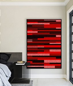Quadro Vertical Abstrato Mosaico Geométrico Vermelho Vinho Preto Canvas Moldura