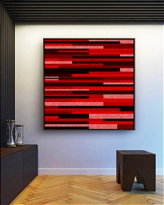 Quadro Quadrado Abstrato Mosaico Geométrico Vermelho Vinho Preto Canvas Moldura