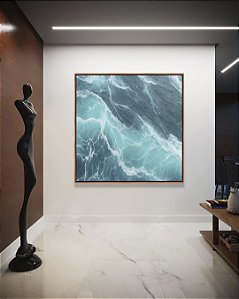 Quadro Quadrado Alto Mar Revolto Azul Natureza Canvas Moldura