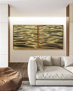 Duo de Quadros Quadrados Alto Mar Textura Natural Reflexos do Sol Natureza Canvas Moldura