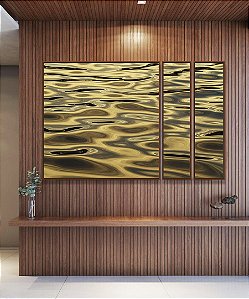 Trio de Quadros Estilizados Alto Mar Textura Natural Reflexos do Sol Natureza Canvas Moldura