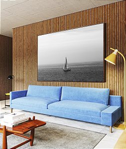 Quadro Horizontal Barco em Mar Aberto Natureza Preto e Branco Canvas Moldura