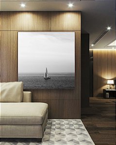 Quadro Quadrado Barco em Mar Aberto Natureza Preto e Branco Canvas Moldura