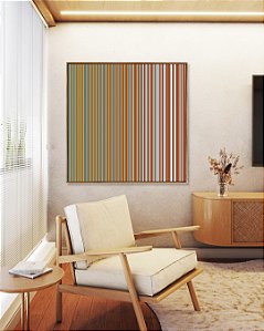 Quadro Quadrado Abstrato Listras Laranja Cinza Prateado Degradê Canvas Moldura