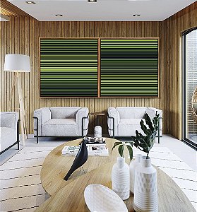 Duo de Quadros Quadrados Abstrato Degradê Listras Geométrico Verde Canvas Moldura