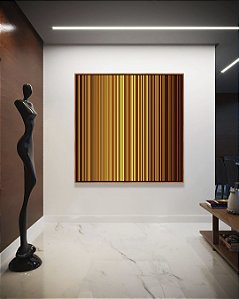 Quadro Quadrado Abstrato Listras Degradê Amarelo Dourado Marrom Canvas Moldura