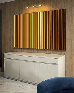 Trio de Quadros Estilizados Abstrato Listras Degradê Amarelo Dourado Marrom Canvas Moldura