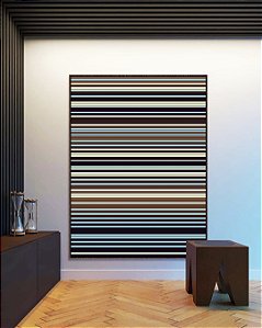 Quadro Vertical Abstrato Degradê Listras Azul Marrom Canvas Moldura