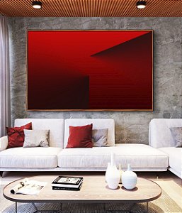 Quadro Horizontal Abstrato Degradê Vermelho Vinho Efeito Canvas Moldura