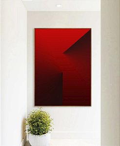 Quadro Vertical Abstrato Degradê Vermelho Vinho Efeito Canvas Moldura